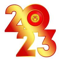Happy New Year 2023 banner with Kyrgyzstan flag inside. Vector illustration.