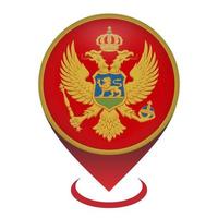 Map pointer with contry Montenegro. Montenegro flag. Vector illustration.