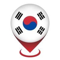 Map pointer with contry South Korea. South Korea flag. Vector illustration.
