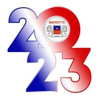 Happy New Year 2023 banner with Mayotte flag inside. Vector illustration.