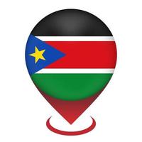 Map pointer with contry South Sudan. South Sudan flag. Vector illustration.