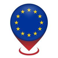 Map pointer with contry European Union. European Union flag. Vector illustration.