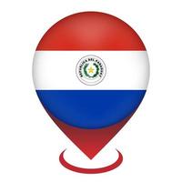 Map pointer with contry Paraguay. Paraguay flag. Vector illustration.