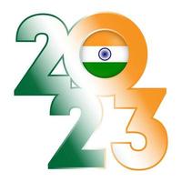 Happy New Year 2023 banner with India flag inside. Vector illustration.