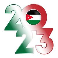 Happy New Year 2023 banner with Jordan flag inside. Vector illustration.