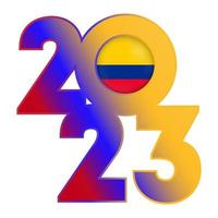 Happy New Year 2023 banner with Colombia flag inside. Vector illustration.