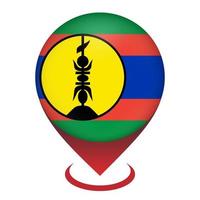 Map pointer with contry New Caledonia. New Caledonia flag. Vector illustration.