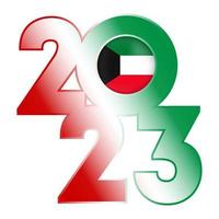 Happy New Year 2023 banner with Kuwait flag inside. Vector illustration.