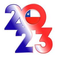 Happy New Year 2023 banner with Chile flag inside. Vector illustration.