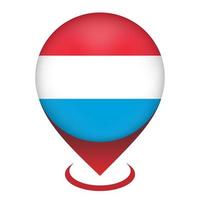 Map pointer with contry Luxembourg. Luxembourg flag. Vector illustration.