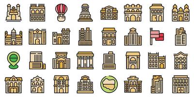 Warsaw icons set vector color flat