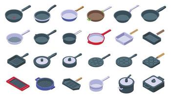 Pan icons set isometric vector. Pot saucepan vector