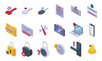 Wrong password icons set isometric vector. Key lock vector