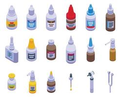 Ear drops icons set isometric vector. Medicine tube vector