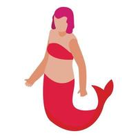 Red sea mermaid icon isometric vector. Cute girl vector