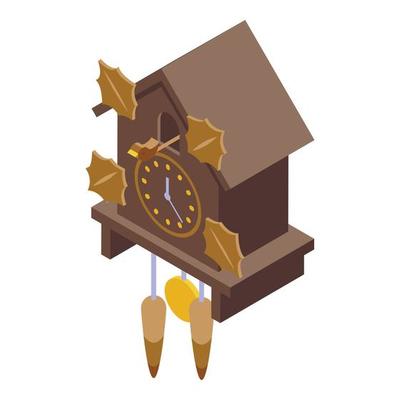 Wood leaf pendulum icon isometric vector. Cuckoo Clock