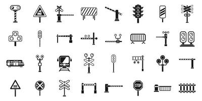 Railway crossing icons set simple vector. Signal alert vector