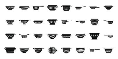 Colander icons set simple vector. Cook strainer vector