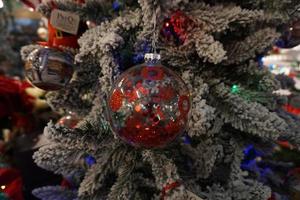 christmas tree decorations at street market photo