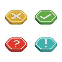 3d collection of buttons with sign done, error, question mark, exclamation point icon button for apps or website symbols vector