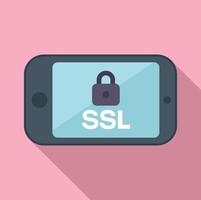 Smartphone SSL certificate icon flat vector. Safety network vector