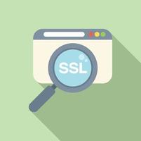 Search SSL certificate icon flat vector. Network security vector