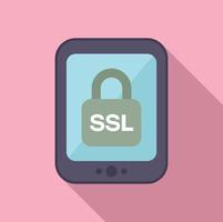 Tablet SSL certificate icon flat vector. Secure website vector
