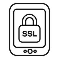 Tablet SSL certificate icon outline vector. Secure website vector
