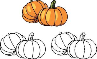 Pages to learn to color pumpkin fruits and vegetables for children vector