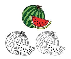 coloring pages of watermelon vegetables and fruits for children vector