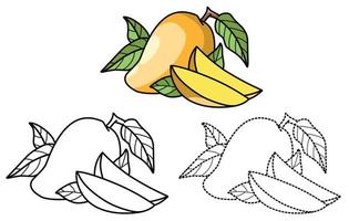 Pages to learn to color vegetables and mango fruit for children vector