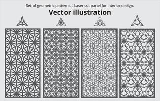 Set of decorative panels for laser cutting. Laser cut panel for interior design. Set of geometric patterns. Vector illustration