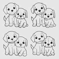 Set of cute puppies in different poses. Hand drawn vector illustration.