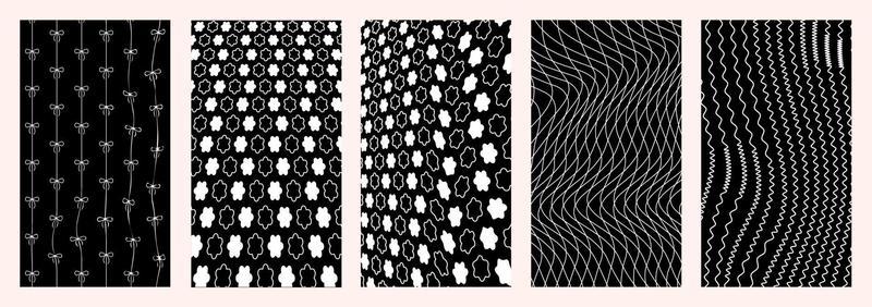 Retro futuristic set of backgrounds. Y2K aesthetics. Kaybug. Twisted pattern, surreal shapes, altered patterns, displaced shapes. Vector.