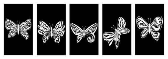 Set of surreal backgrounds with a butterfly. Y2k aesthetics. Modified forms. Nostalgia for the 2000s. Vector. vector