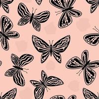 Seamless pattern with black butterfly sketches. Aesthetics of Y2k. Elegant silhouettes of butterflies in a fashionable retro style of the 2000s. vector