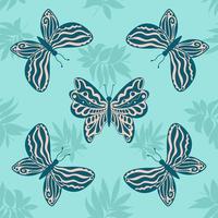 Seamless pattern with cartoon butterflies. Elegant insects on a blue background. Vector. vector