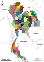 Map of Thailand includes border countries Myanmar, Laos, Cambodia, Vietnam, Gulf of Thailand, and Andaman Sea vector