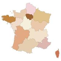 France map. French map. High detailed with multicolor division 13 regions include border countries. Transparent Background vector