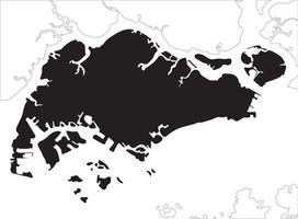 Singapore map on black color and white background and border countries line vector