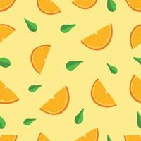 Orange and Leaf seamless pattern with orange background. vector