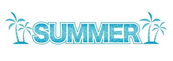 vector verano logo con ondulado agua modelo y palma arboles aislado en un blanco fondo, vector ilustración.