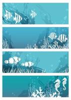 Vector Undersea Creatures Card Set With Tropical Fishes And Sea Horses Isolated On A White Background.