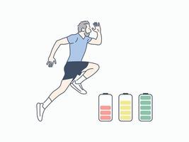 A man running and jumping with stamina, hand drawn style vector design illustration