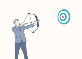 Businessman aiming the business target, hand drawn style vector design illustration