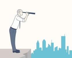 Businessman standing on hill, Searching for opportunities. hand drawn style vector design illustration