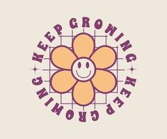 70s retro groovy inspirational flower power slogan print with daisy flowers for graphic tee t shirt or poster sticker - Vector