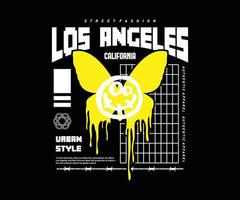 dripping butterfly silhouette , with los angeles slogan in spray paint style, for streetwear and urban style t-shirts design, hoodies, etc vector