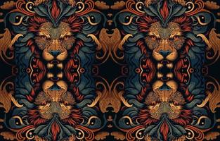 Ethnic lion fabric pattern. Abstract traditional folk antique graphic line lion. Fabric textile lion vector illustration ornate elegant luxury vintage retro style. Art print design for clothing etc.