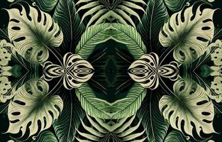 Tropical seamless pattern green background. Monstera deliciosa leaves and tropical foliage. Abstract graphic line modern elegant minimal style. Design for texture textile wallpaper backdrop background vector